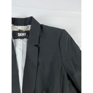 DKNY Nikki Beach Black Blazer Jacket Ruched Sleeve Chain Detail‎ Women's 4P